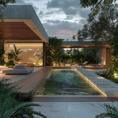 Casa moderna con iluminación nocturna